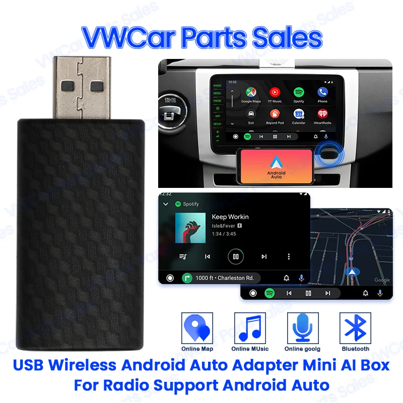 USB Mini Android Auto Wireless Adapter USB Dongle Smart AI Box Car OEM Wired Android Auto To Wireless Auto Connect Plug and Play