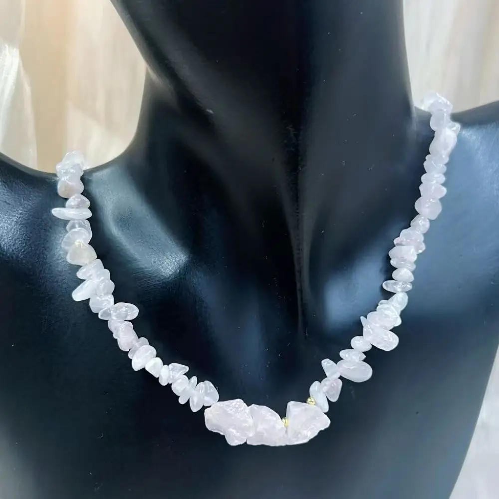 6-8mm 17-22inch Cute Irregular Genuine Natural Rose Quartz Pink  Women Girl Jewelry  Necklace