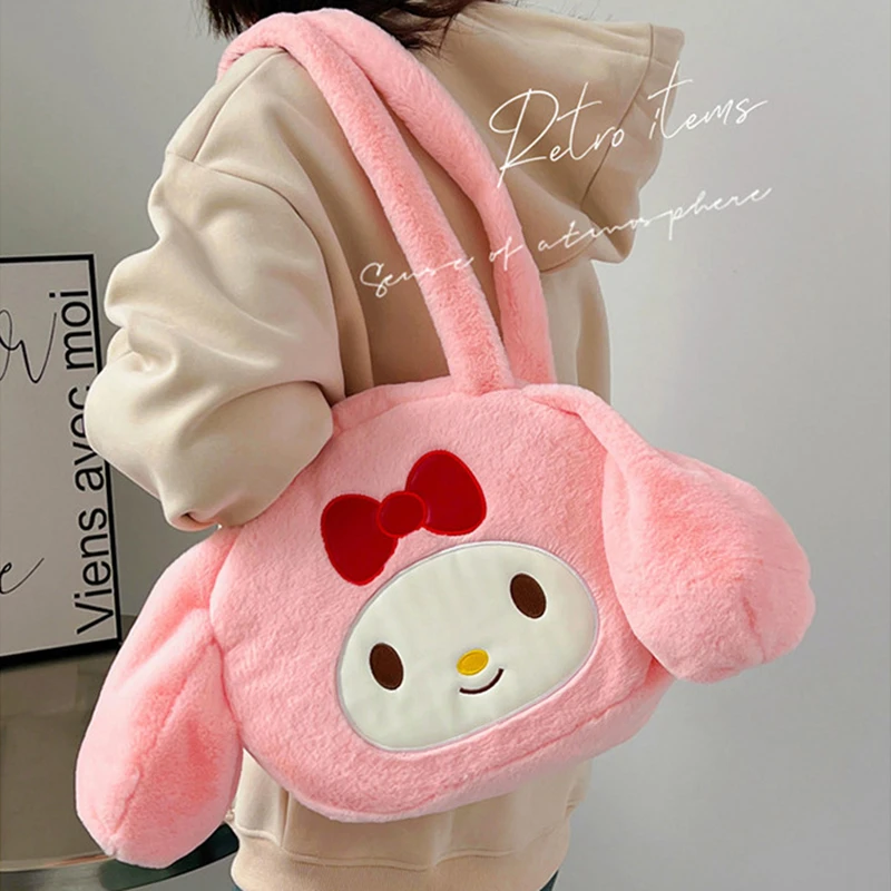 Kawaii Sanrio Pluszowe torby na ramię Cute Kuromi My Melody Cinnamoroll Anime Large Tote Plushes Fashion Female Messenger Bag Girls