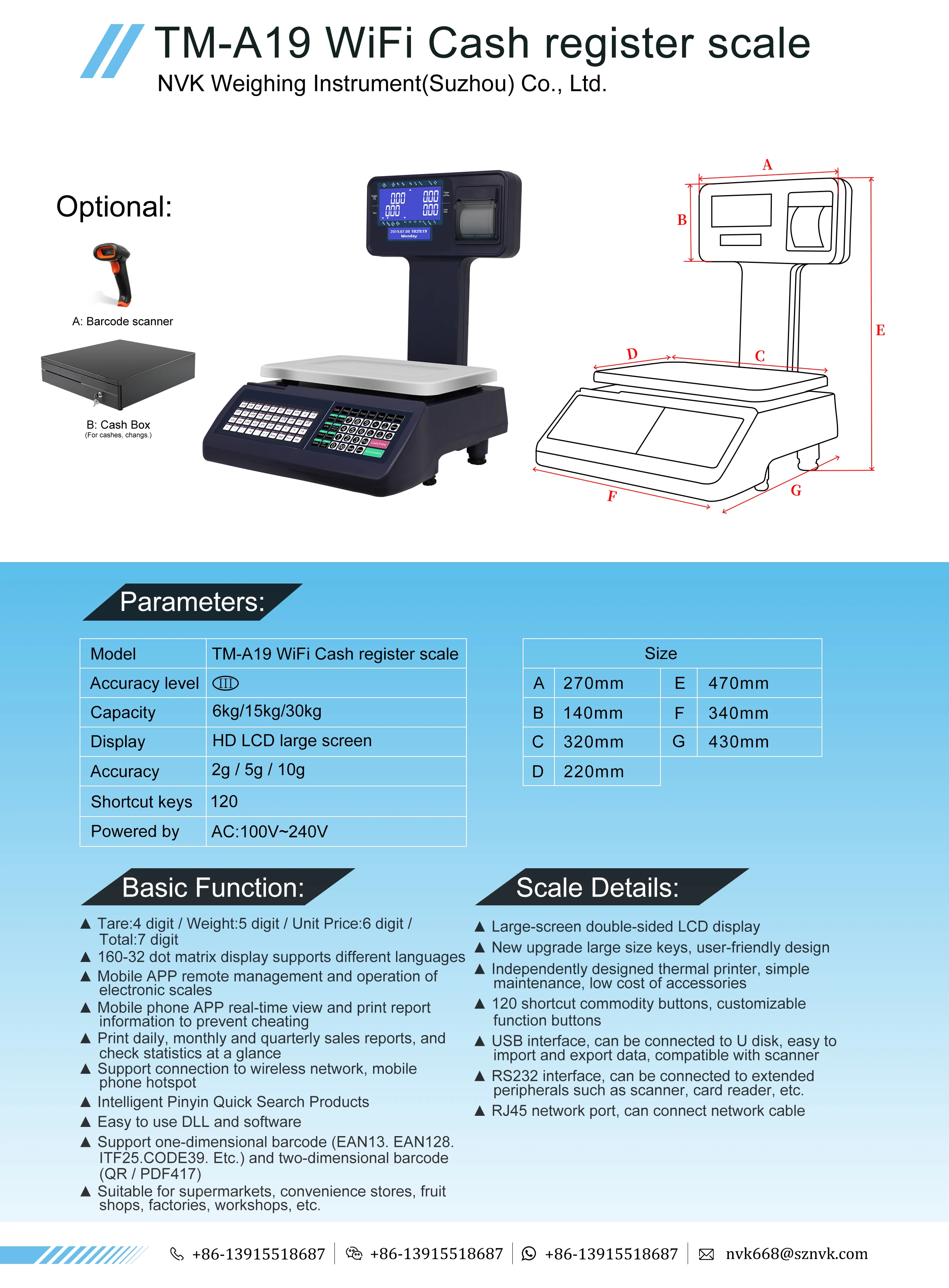 30kg TMA series Electronic Bill  Tickets Printing Scales Cash Register Scale For SupermarketHot sale products