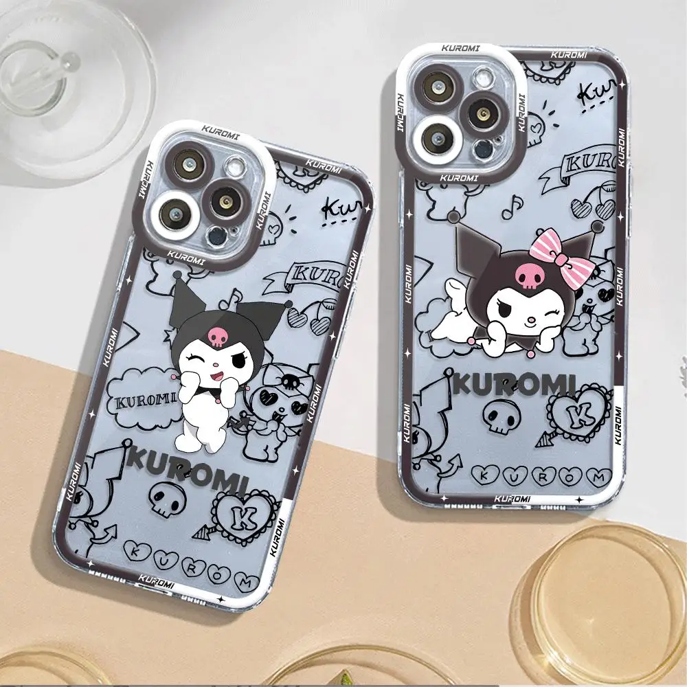 Cute Cartoon Kuromi Melody Phone Case for iPhone 13 Pro Max 15 7 8 Plus 11 Pro XS Max 14 Plus XR X 12 Mini Clear Cover image 6