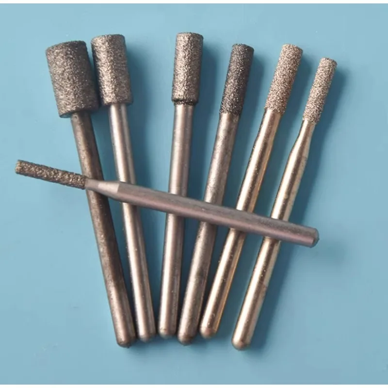 Diamond Coated Burr Set Grinding Engraving Bit 3mm Shank Cylindrical Rotary File For Stone Carving DIY Polishing Grinding head