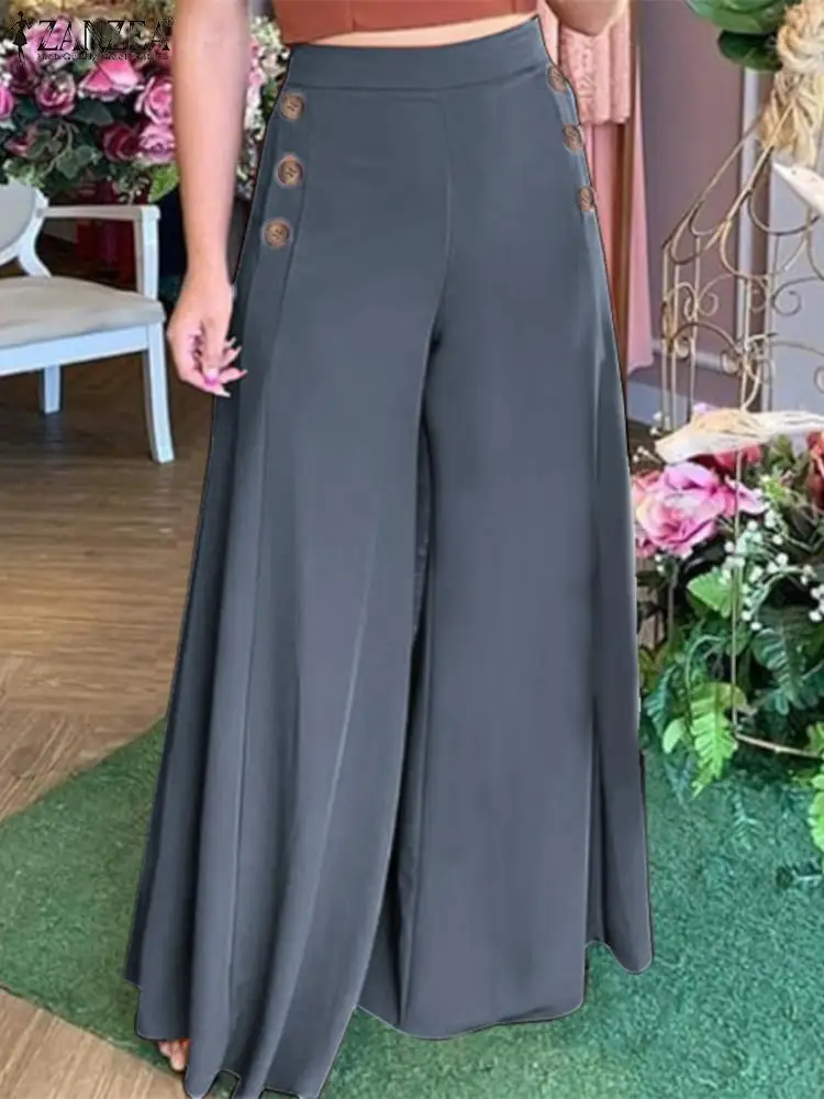 2023 Summer Casual Suit Pants ZANZEA Elegant OL Women pantaloni a gamba larga Capris Solid pantaloni oversize a vita alta Pantalon Palazzo