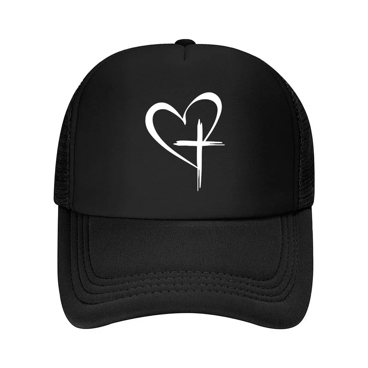 Neutral Retro Duckbill Cap- Simple Heart-shaped Cross Print, Structured Brim, Suitable for Daily and 2026 Mesh Baseball Cap
