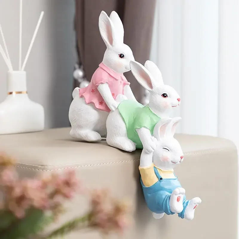 

Three Lovely Rabbits Resin Sculpture Adornment Home Livingroom Study Room Statue Decoration Store Office Desktop Figurines Craft