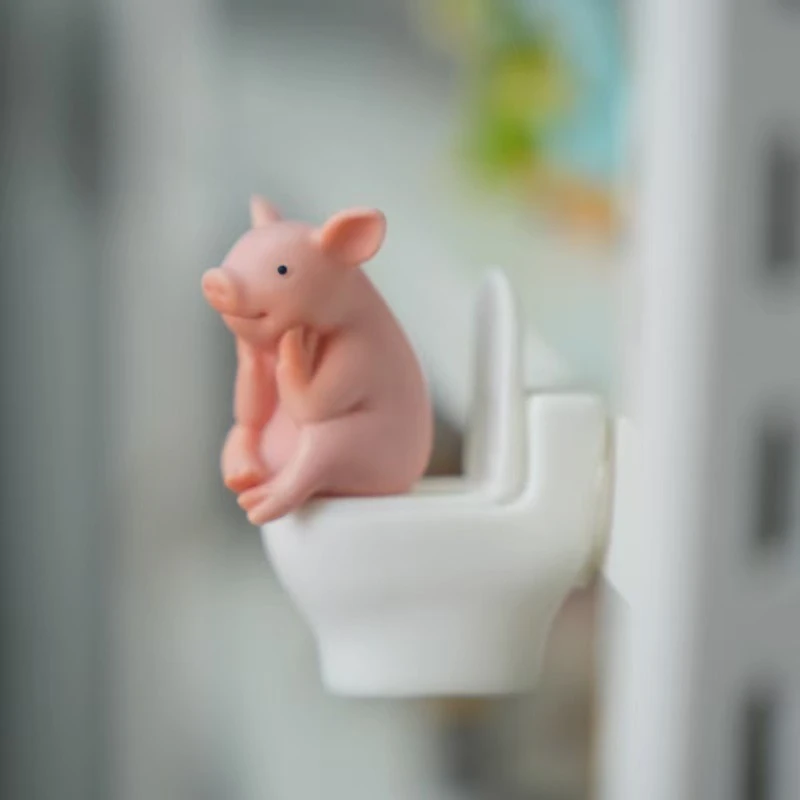 Cute Frog Pig Sitting On Toilet Resin Figurine Funny Mini Statue Creative Home Office Desktop Decor Ornament Gift - view 4