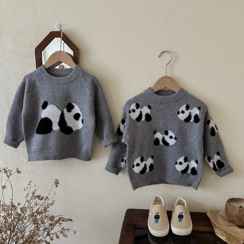 Panda Round Neck Knitted Sweater Casual Top Children's Sweater