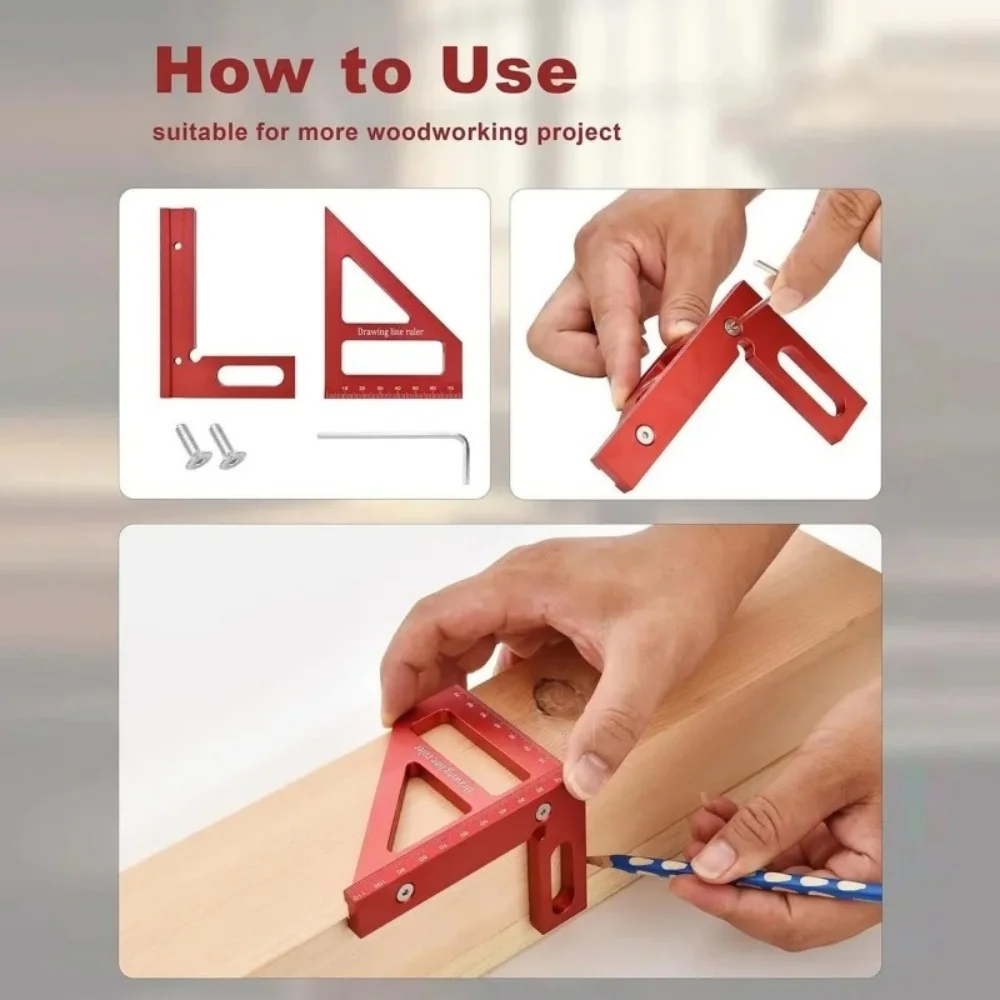 مسطرة مربعة احترافية لأعمال النجارة من سبائك الألومنيوم 45/90 °   أداة قياس متعددة الوظائف مسطرة قياس تخطيط متعددة الزوايا ثلاثية الأبعاد