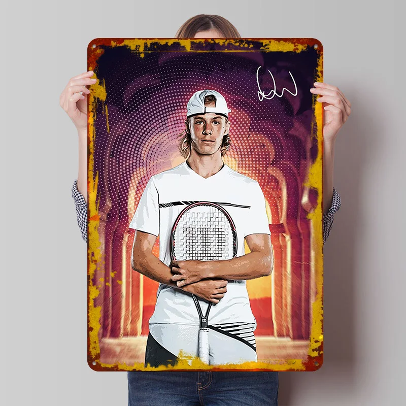 Póster impreso de Denis Shapovalov, arte de pared retro personalizado, letreros metálicos vintage para fanáticos, decoración de apartamentos, decoración de habitaciones y casas
