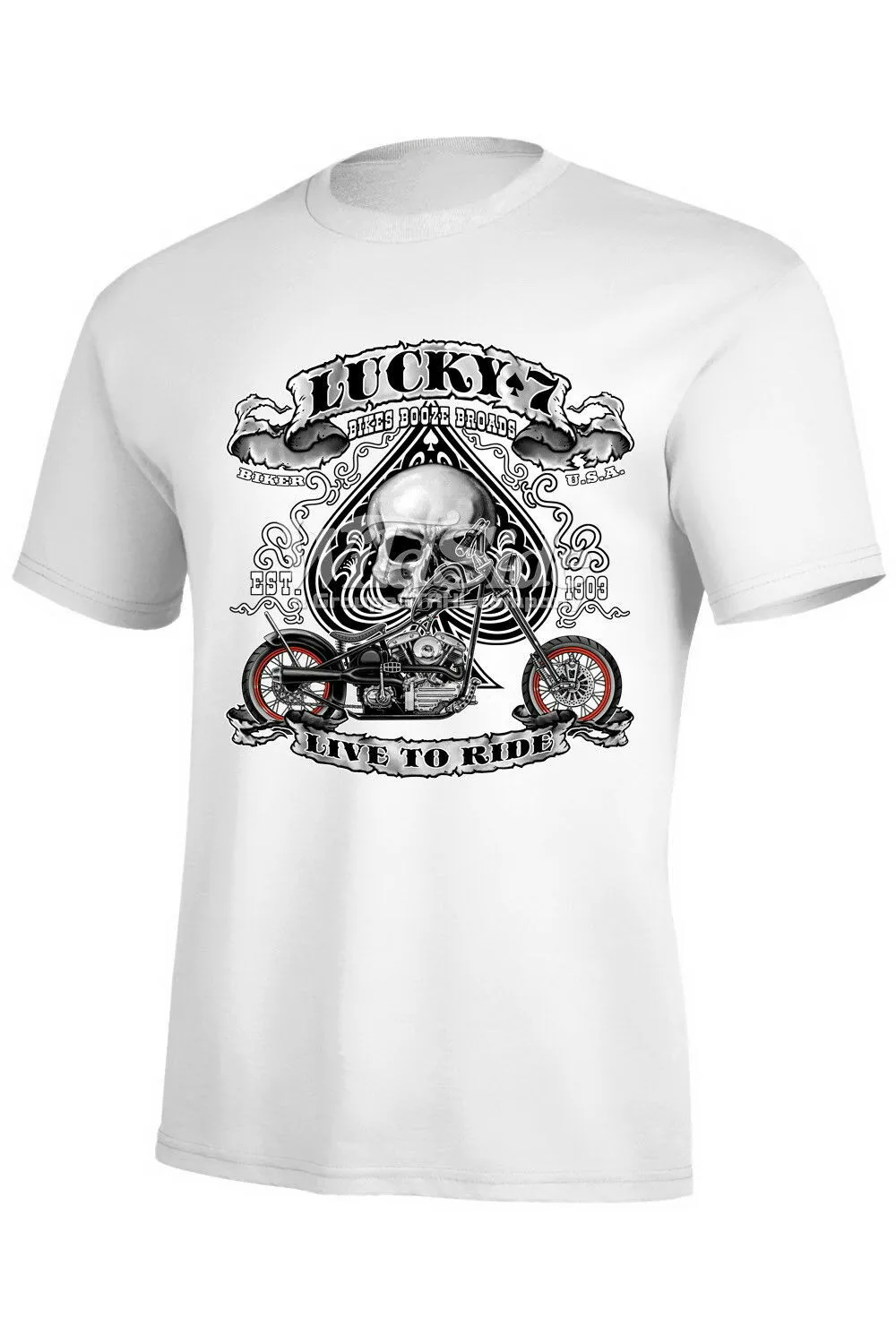 Live To Ride. Booze Broads Lucky Riding Motorcycle Biker T Shirt New 100% Cotton Short Sleeve O-Neck T-shirt Casual Mens Top