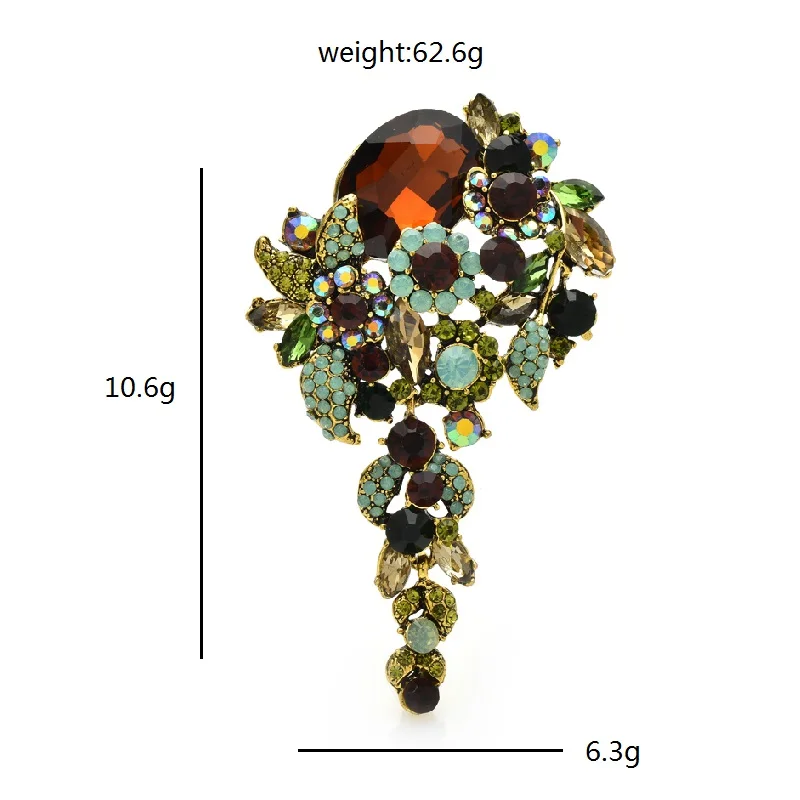 Wuli&baby Luxury Crystal Flower Brooches For Women 3-color Palace Style Flower Party Office Brooch Pin Gifts