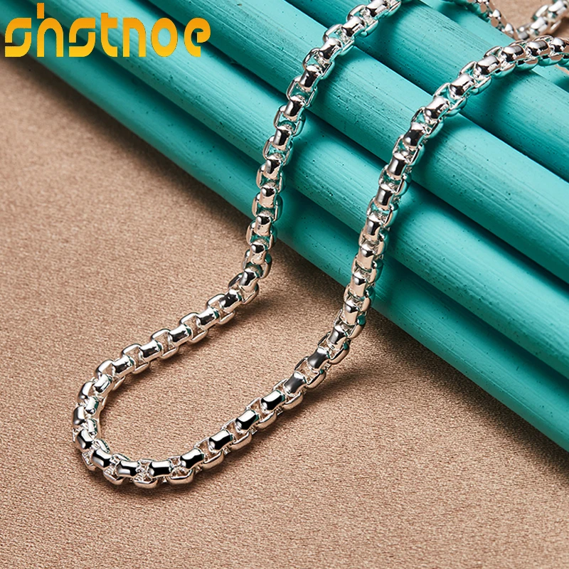 SHSTONE 925 Sterling Silver 4mm 18/20/22/24 Inch Round Box Chain Necklace For Women Man Engagement Wedding Fashion Charm Jewelry