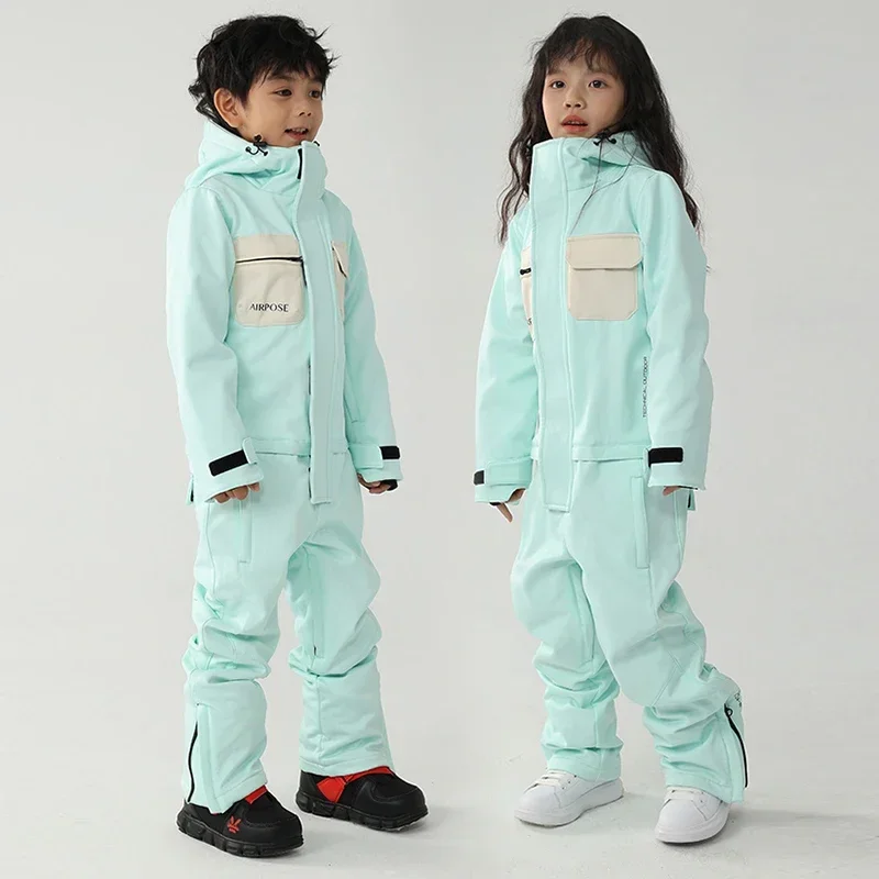 Winter Warm Kids Skiing Set One-Piece Girls Jumpsuit Boys Overalls 2024 New Children Ski Suit Windproof Waterproof Snow Clothing