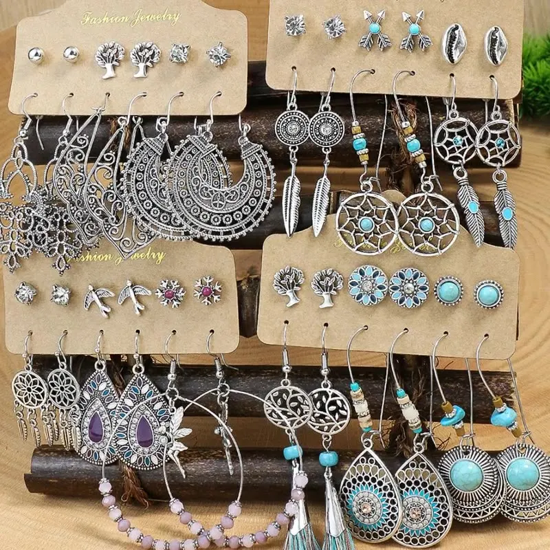 خمر بوهو الأزرق حجر الفيروز انخفاض الأقراط شرابات هندسية قلادة زاك أقراط المرأة العصرية مجوهرات حفلة هدية #1