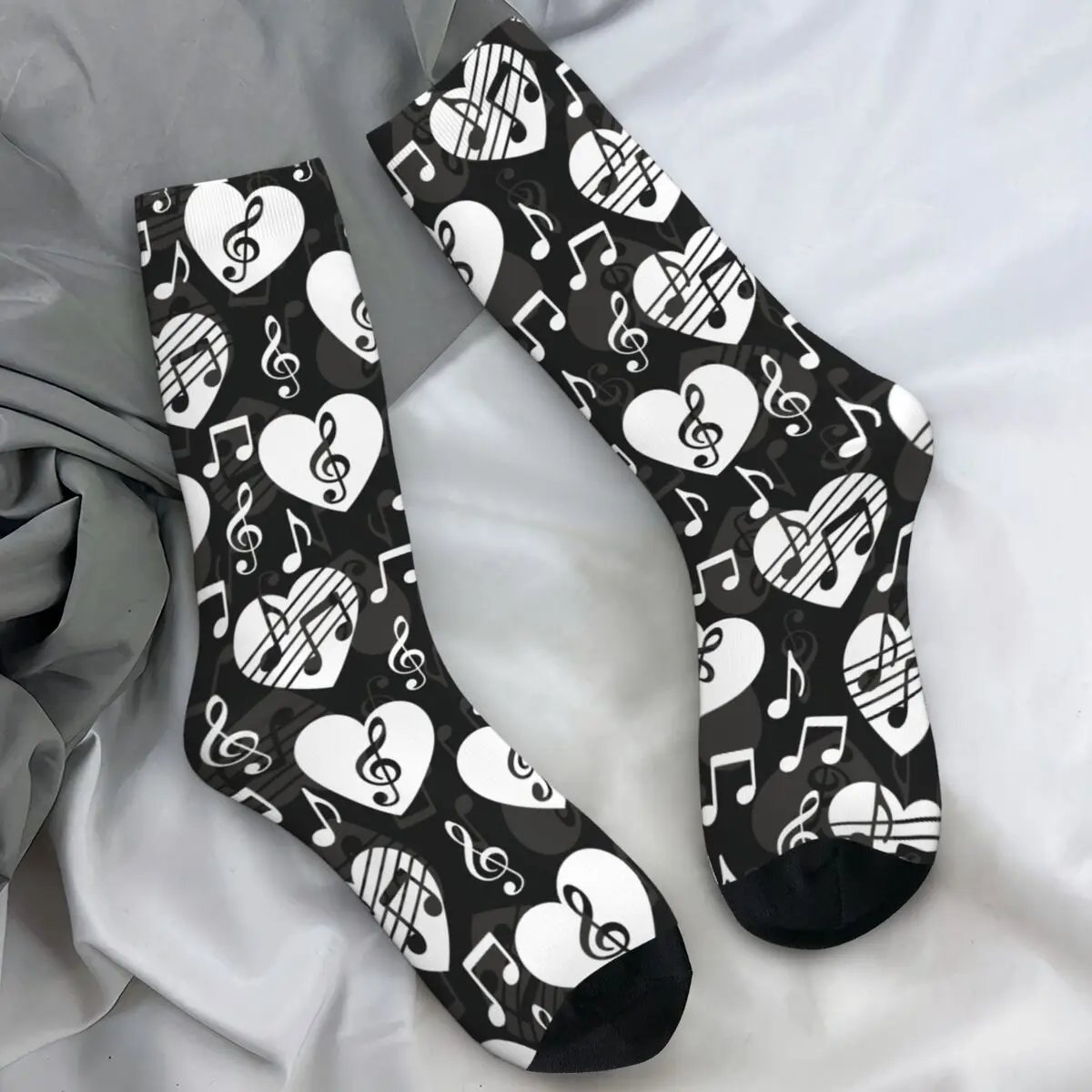 Music Heart Socks Autumn Abstract Geometric Stockings Fashion Adults Men Soft Socks Custom Running Sports Anti Bacterial Socks