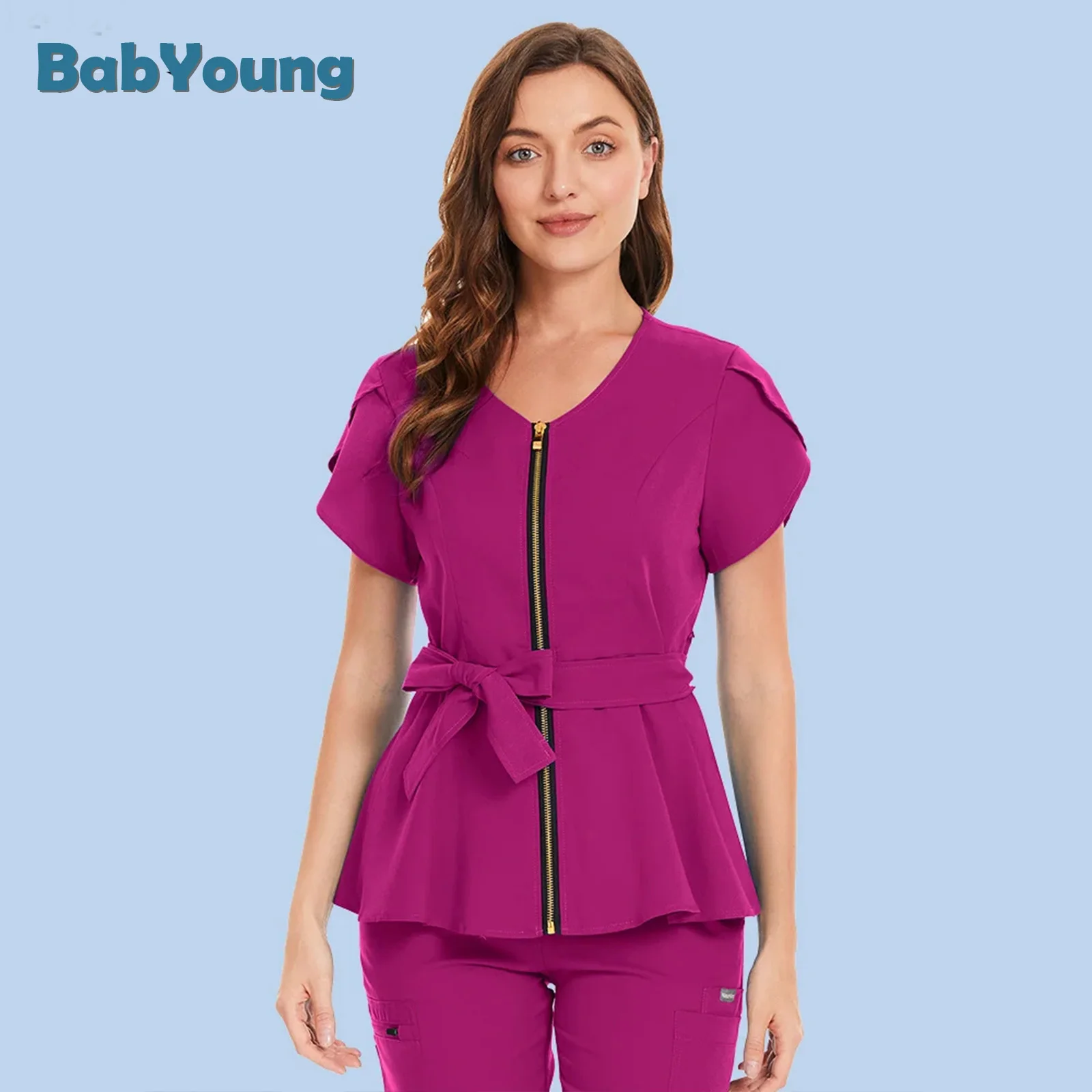 Camisa ajustada con cremallera para mujer, uniforme de enfermera, ropa de trabajo para el cuidado de mascotas, blusa médica de alta calidad