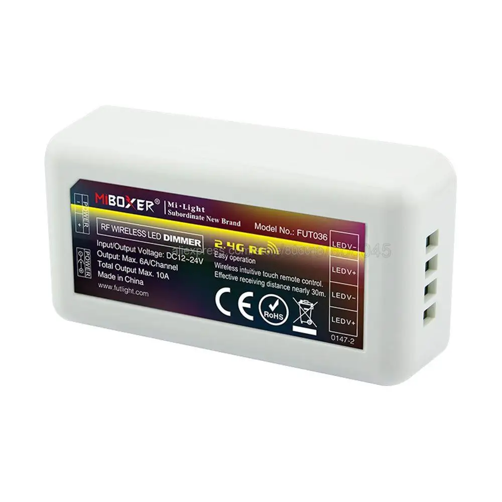 MiBoxer FUT036 Dimmer Controller DC 12V 24V 10A Brightness Adjustable for LED Strip with 2.4G Wireless Touch Remote Support WiFi