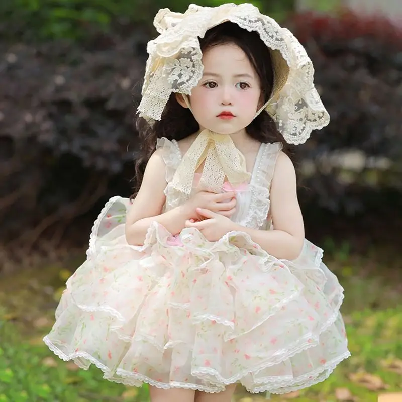 

Baby Girl Spanish Princess Tutu Dress Child Vintage Floral Vestido Lolita Party Birthday Pageant Costume Boutique Clothes 1-8Yrs