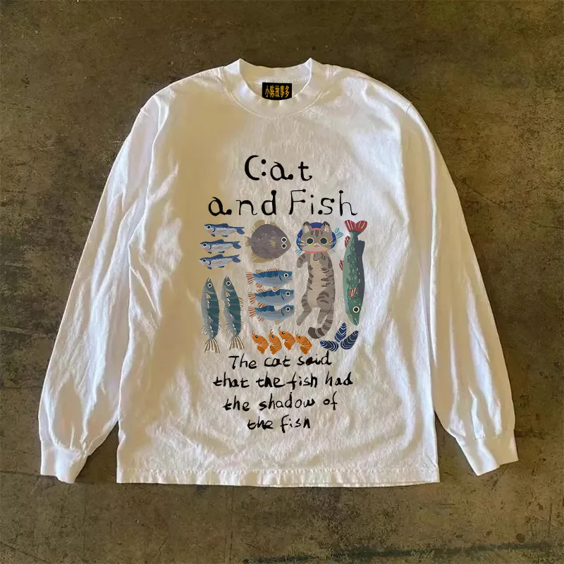 Heavyweight Pure Cotton Long Sleeve T-Shirt Unisex Vintage Style Streetwear Versatile 310gmao Xiaocheng Story Multi-Design