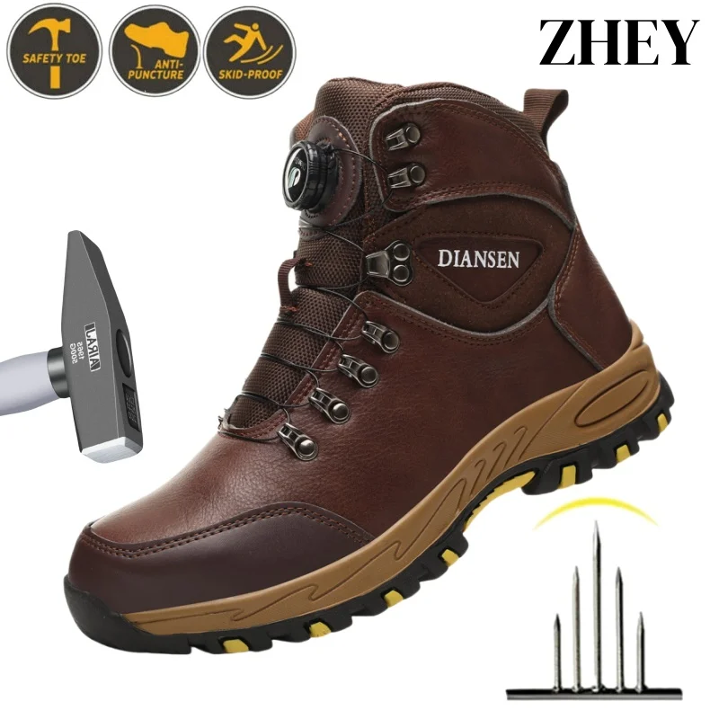 

Waterproof Leather Safety Boots Men Work Indestructible Shoes Climbing Boots Steel Toe Protective Anti-puncture Safety Shoes