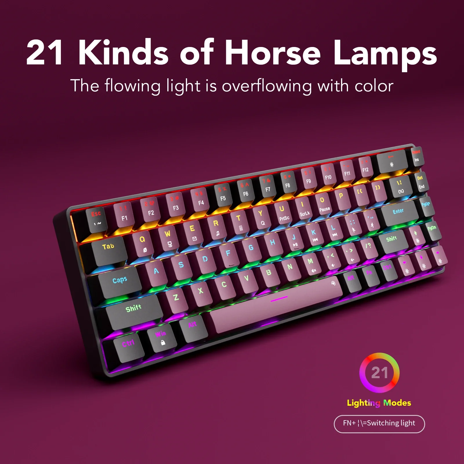Compact Wired Gaming Mechanical Keyboard 68-Key Hot-Swappable 65% Layout LED Backlight OEM Keycaps  Support for PC