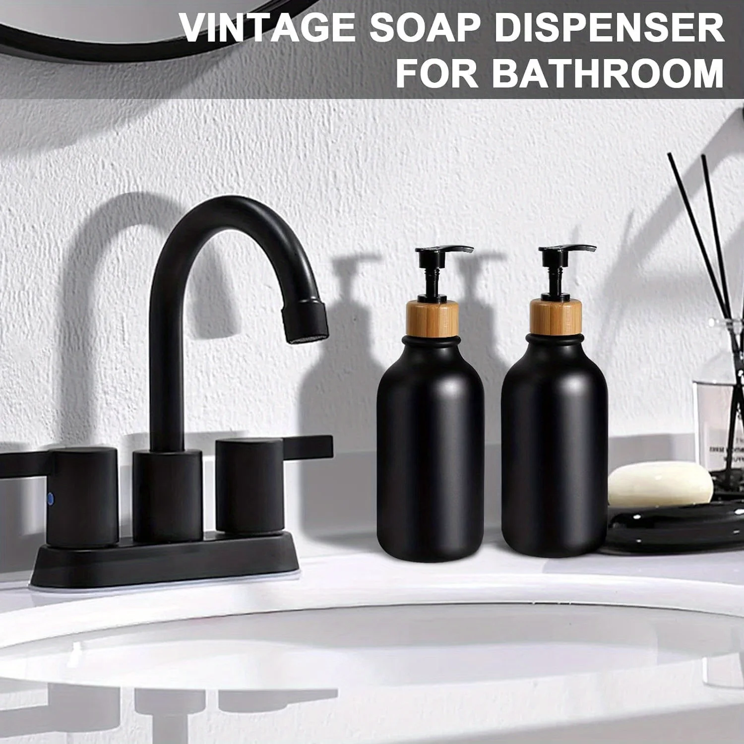 Plastic Soap Dispenser and Toothbrush Holder Set Bohemian Bathroom Decoration Accessories Set Matte Black Bathroom Accessories