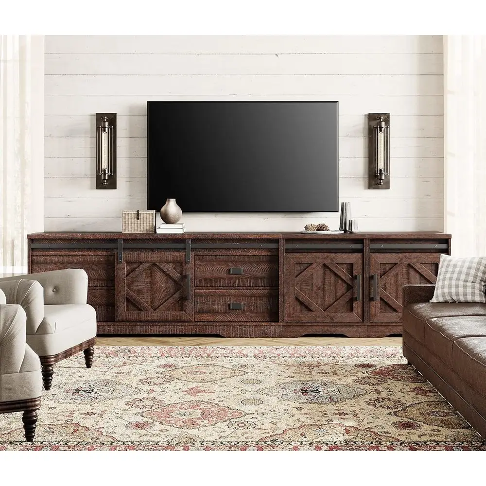 Rustic 3-in-1 Entertainment Center for TVs up to 110 with Drawers and Cube Storage in Rustic Brown