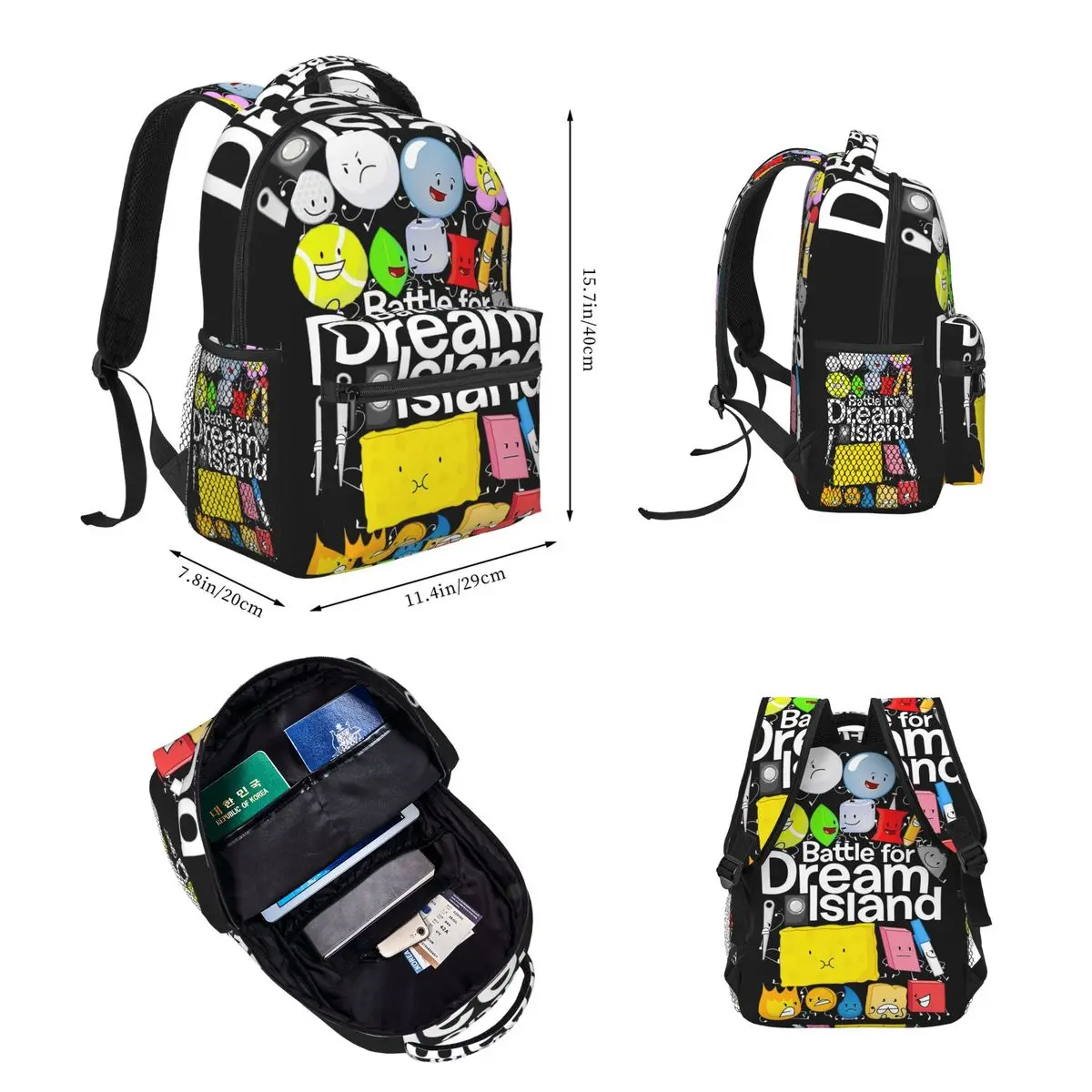 BFDI Poster Backpacks Boys Girls Bookbag Children School Bags Cartoon Kids Rucksack Lunch Bag Pen Bag Three-Piece Set