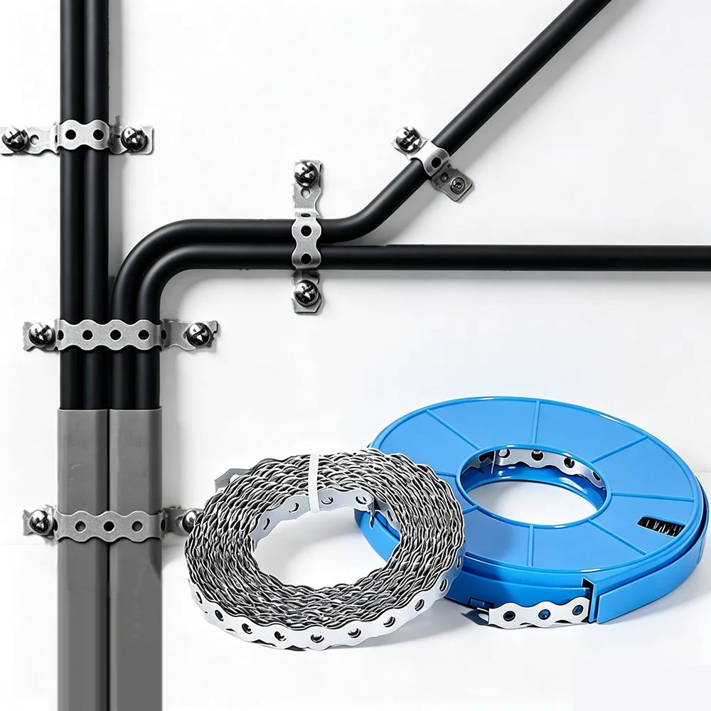 10M Multifunctional Cable Ties Wiring Harness Metal Fixing Straps Perforated Holes Galvanised Steeel Band Assembly Belt