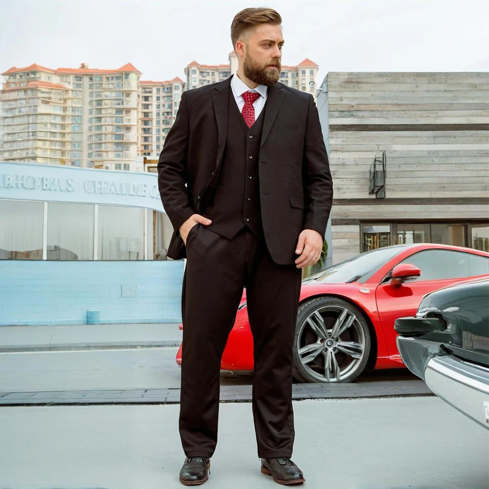 

Big and Tall Suits for Men Office Casual Events 3 Piece Set Single-Breasted Elegant Slim Fit Jackets + Vest + Pants
