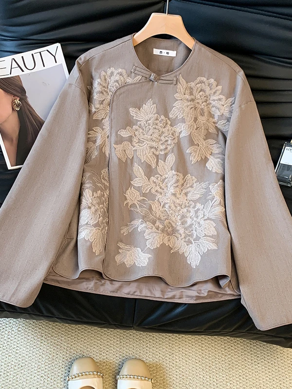 

Длинный круглый женский топ из хлопка и льна с вышивкой в китайском стиле в стиле ретро, весна-осень, новый дизайн, топ на пуговицах