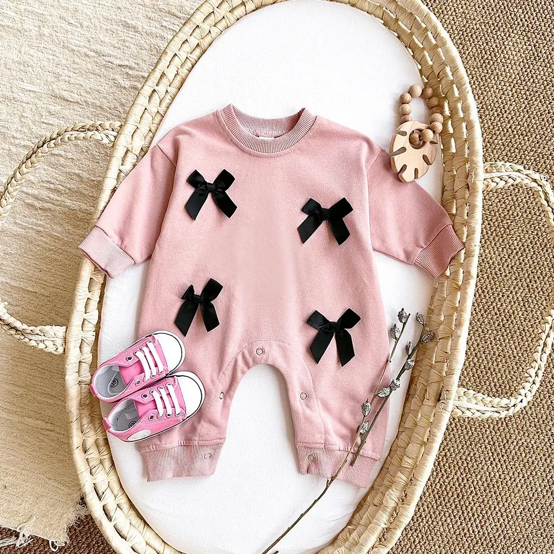 Autumn Newborn Baby Girl Clothes Romper Cute Bow Pullover Bodysuits & One-Pieces Cotton Infant Toddler Children Clothing 0-18M