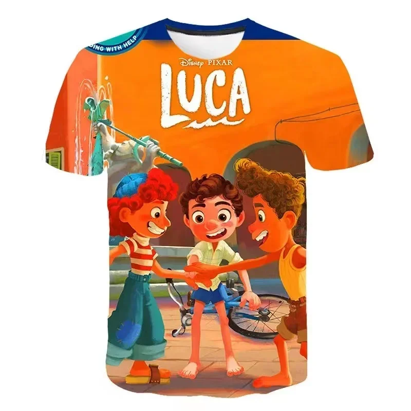 

2024 Disney Cartoon Luca 3D Print T-shirt Anime Figure T Shirt Children Casual Oversized T Shirt Street Unisex Clothing Tops