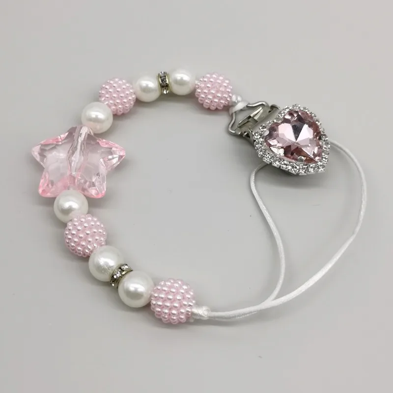 1 Piece New Creative Design Baby Pacifier Clip Retro Shiny Heart Rhinestone European Nipple Chain Clip Infant Anti-drop Chain