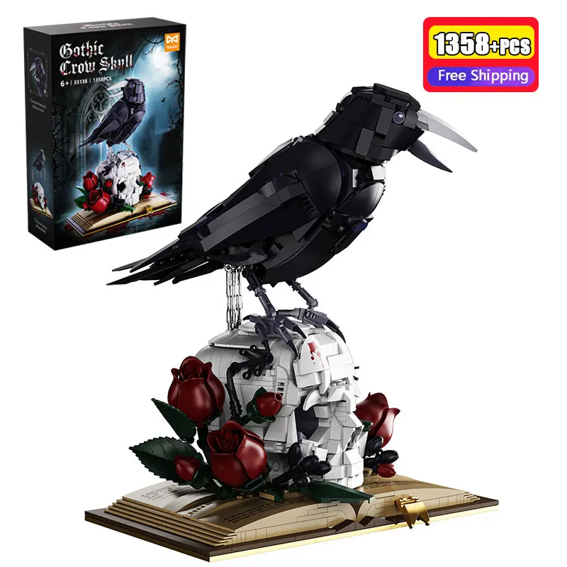 

1358PCS Dark Mechanical Raven Building Blocks Magic Skull Book Rose Gothic Bricks Assembly Ornaments Toys For Adult Kid