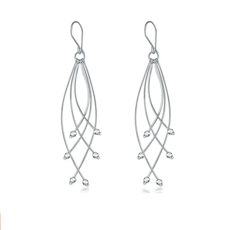 

Fine Pure Platinum 950 Earrings Drop For Women Weave Tassel Tree Line Star Earrings Dangle Hook 4.9-5g Pt950