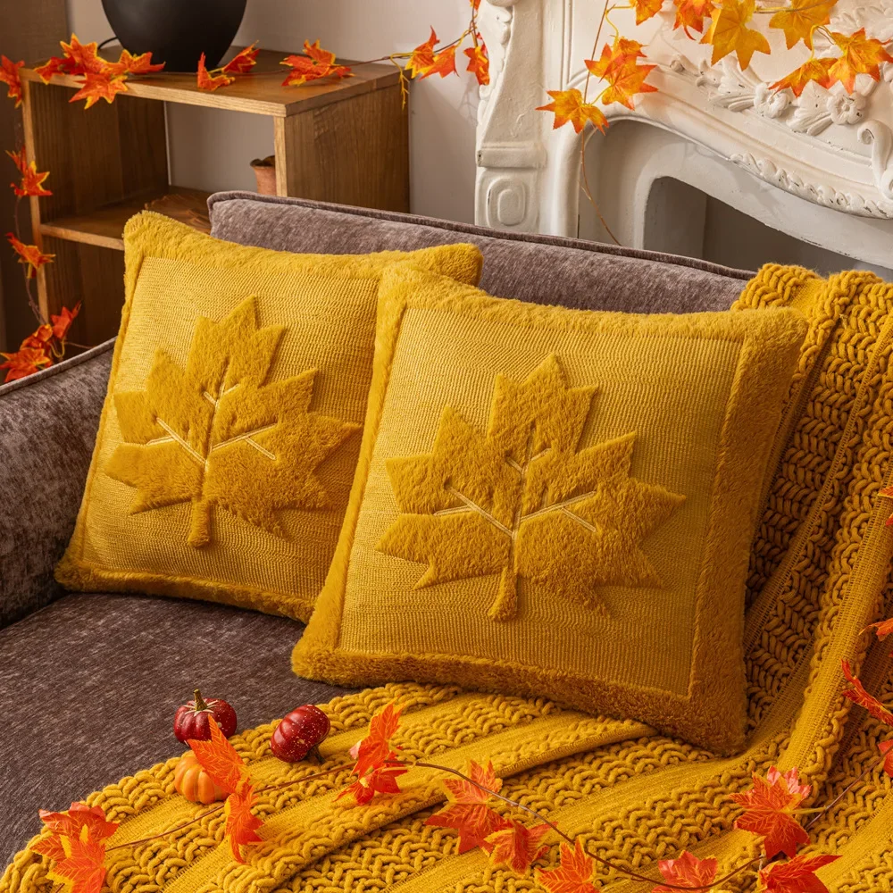 Fall Pumpkin Throw Pillow Covers Soft Plush Faux Fur Cushion Covers for Sofa Bed 45x45cm Thanksgiving Halloween Decor - view 4
