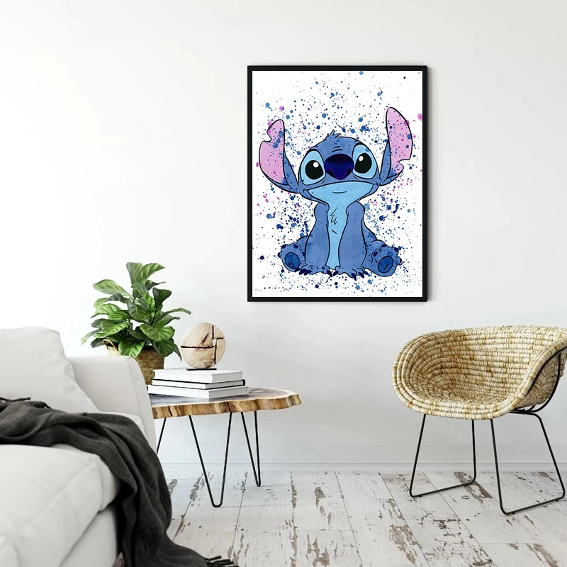 MINISO Disney Stitch Watercolor Wall Art Poster Angel Lilo Cartoon Graffiti Art Canvas Painting Print kids Room Mural Home Decor