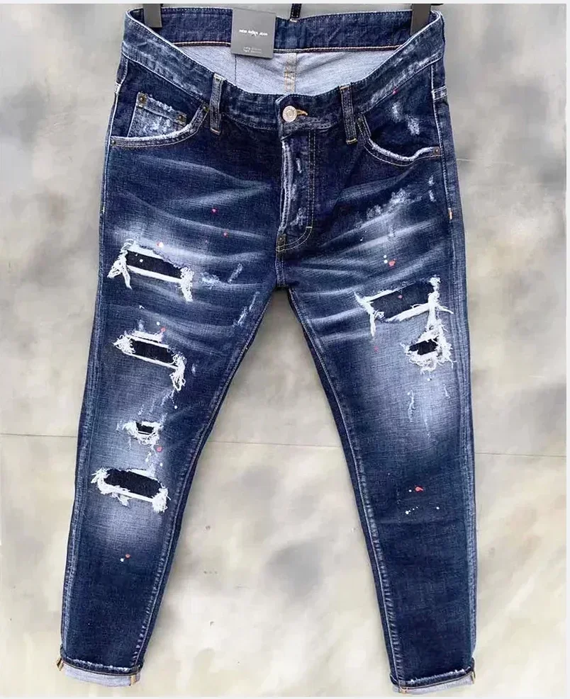 New Mens Stretch Skinny Jeans Luxury Brand Blue Denim Pants Quality Male Street Fashion Slim Fit Ripped Black Jeans Size 44-54