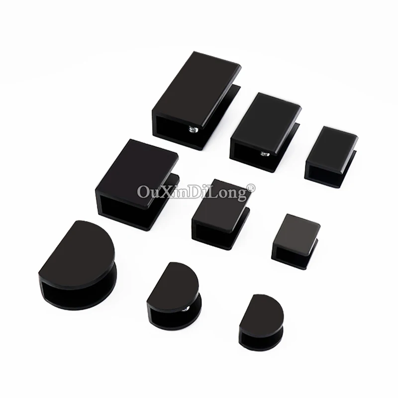 New 20PCS Aluminum Alloy Black Glass Clamps U Shape Acrylic Board Glass Shelves Fixed Holder Brackets No Drilling for 5~12mm