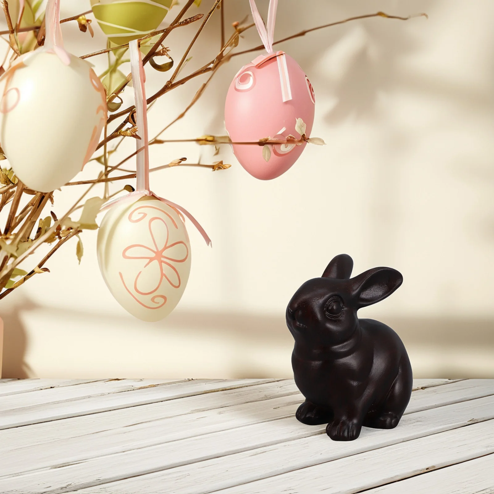 

Wooden Bunny Carving Ornament Small Rabbit Statue Charming Desktop Decoration for Home Office Living Room Wood Carving Ornament