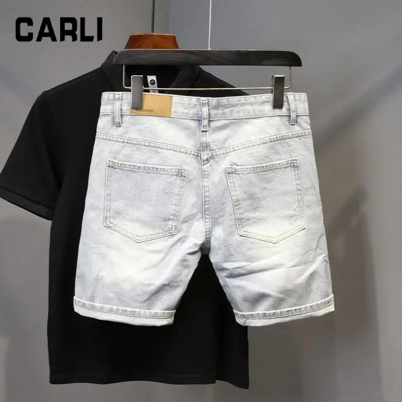 

Корейские отзывы, множество брюк, модные брендовые рваные джинсовые шорты, мужские потертые светлые повседневные универсальные прямые брюки-карго 2025 года