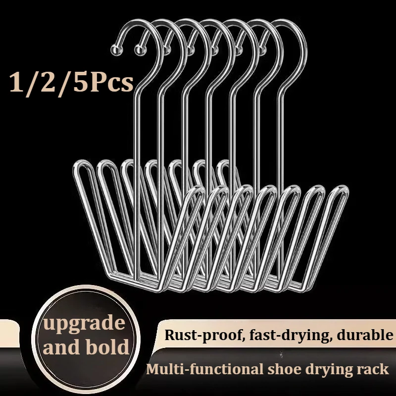 1/2/5PCS Stainless Steel Shoe Rack Hangers Metal Storage Box Space-Saving with Closet Hooks Silver Home Laundry Accessories