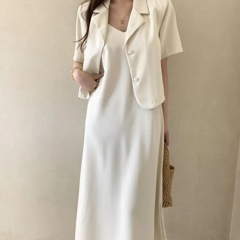 

Женский весенне-осенний новый модный костюм, пальто, платье, корейский элегантный пиджак, куртка + узкая юбка на подтяжках, комплект из двух предметов