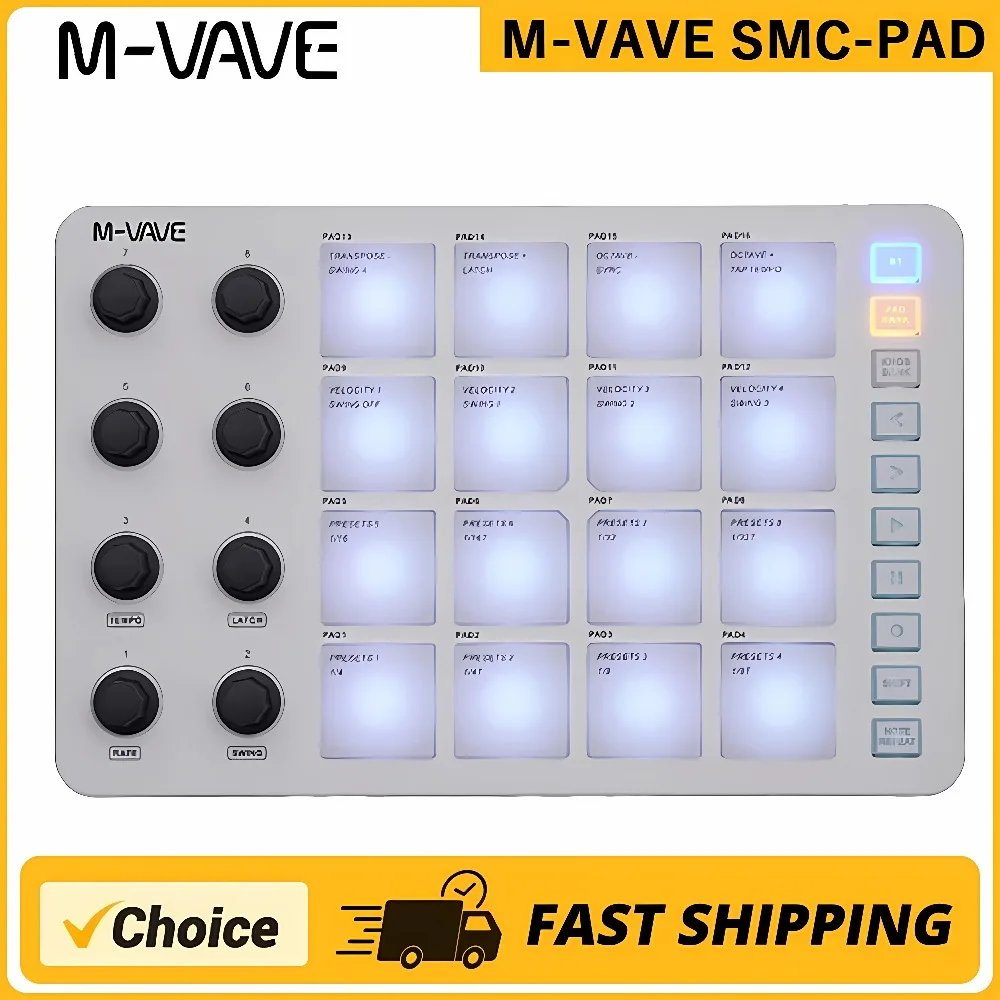 M-VAVE SMC-PAD Launch Pad USB-C Interface Portable Design Small Wireless MIDI Controller Suitable Percussion Keyboard