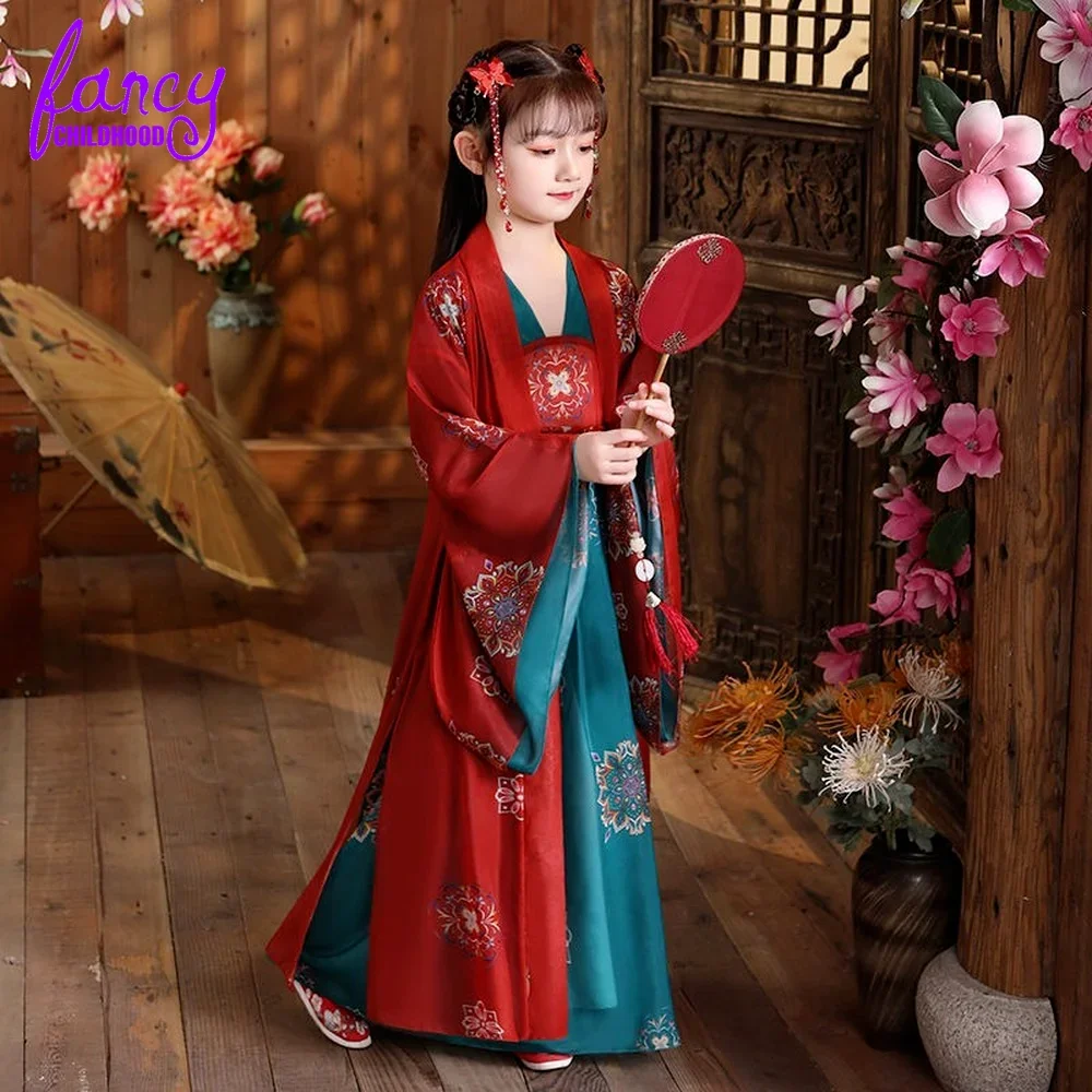 Girls Chinese Ancient Super Fairy Hanfu Kids Girl Children Costume Tang Suit Dress Child Princess Chinese Style Dress Stage