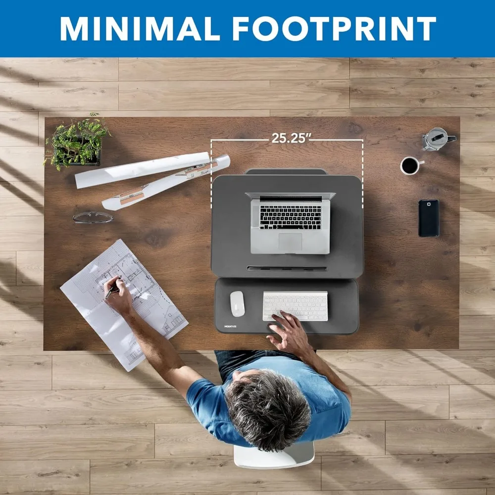 Monte-É! Conversor de mesa permanente, mesa compacta pequena ajustável para laptop de mesa de 25 polegadas - Sit to Stand Mesa ergonômica R