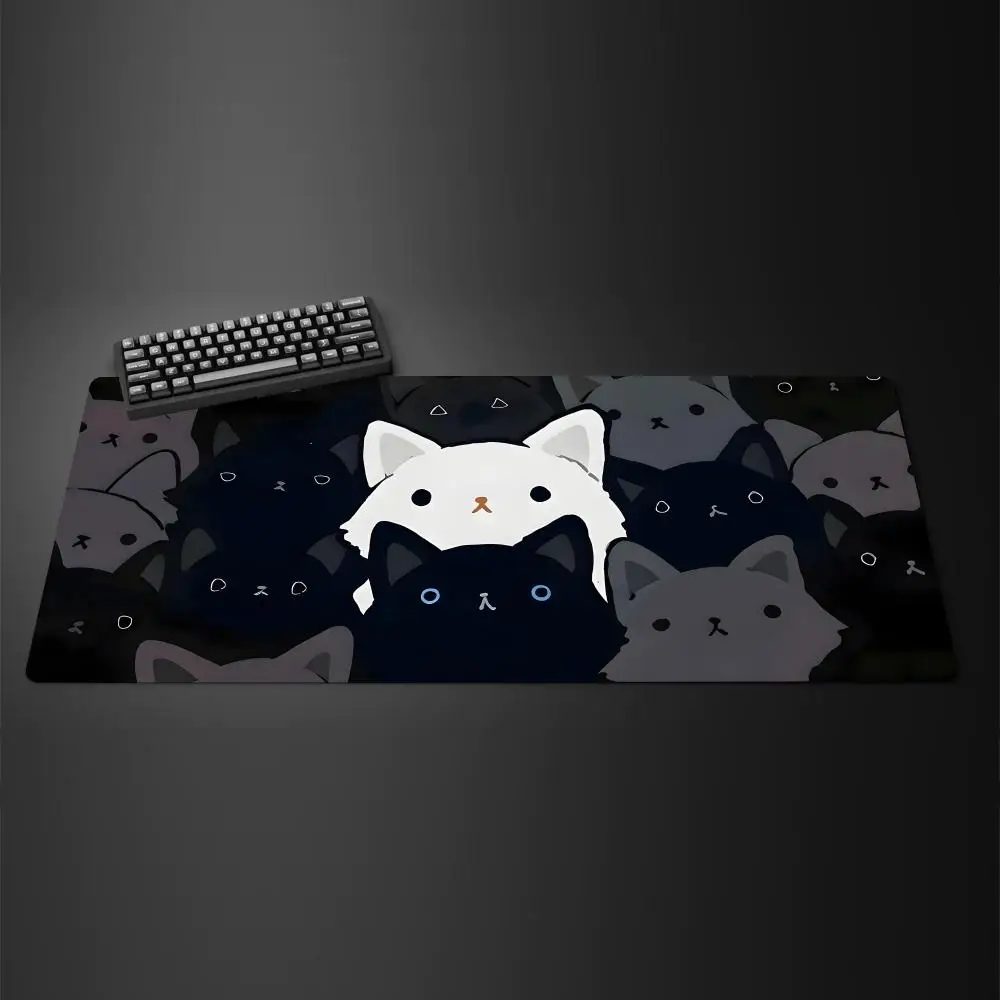 

Забавный черный коврик для мыши с котом, компьютерный очень большой коврик для мыши, офисный настольный коврик 900x400 XXL, большой серый кот, мягкий настольный коврик