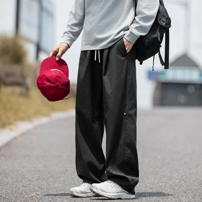 

Новинка 2023 года, брюки-карго в стиле ретро, мужские осенние свободные прямые спортивные однотонные спортивные штаны, универсальные джоггеры, повседневные мужские брюки на открытом воздухе