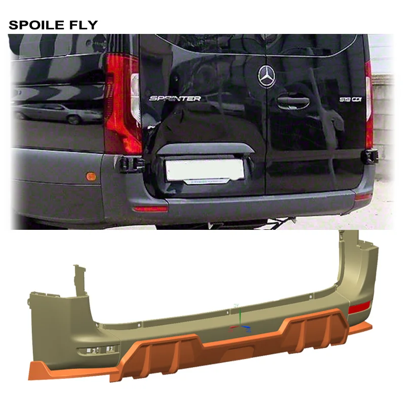2019 - 2026 Neues Design für Mercedes-Benz Sprinter III VS30 H2 Heckstoßstangenlippe Diffusor Spoiler Unterer Splitter Schutz